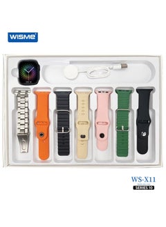 ساعة Wisme WS-X11 Series 10 الذكية مع مساعدة صوتية AI و7 أزواج من الأشرطة وكابل شحن مصمم للسيدات والرجال باللون الأسود