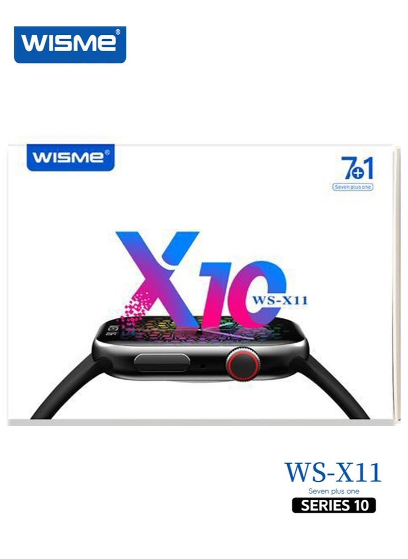 ويزمي - ساعة Wisme WS-X11 Series 10 الذكية مع مساعدة صوتية AI و7 أزواج من الأشرطة وكابل شحن مصمم للسيدات والرجال باللون الأسود - Image 1