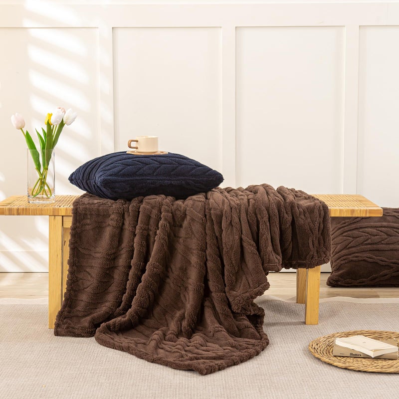 YUSOKI Sherpa Large Throw Blanket Single Layer,Light Weight(1.7lb),370GMS-3D Stylish Design for Gift Home Decor (Brown,50"x65") - Image 2