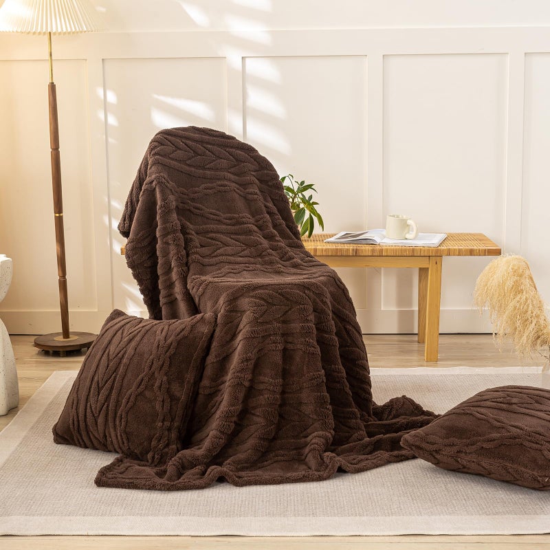 YUSOKI Sherpa Large Throw Blanket Single Layer,Light Weight(1.7lb),370GMS-3D Stylish Design for Gift Home Decor (Brown,50"x65") - Image 5