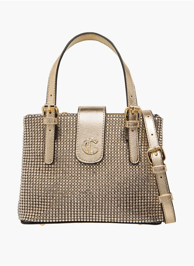 Le Confort Women Embellished Tote Bag with Zip Closure and Detachable Strap
