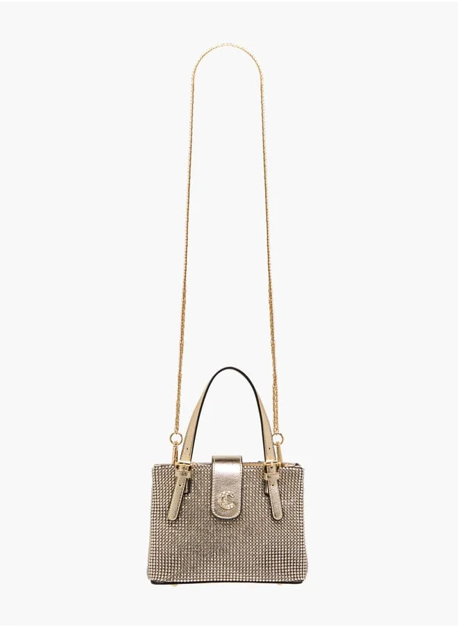 Le Confort Women Embellished Tote Bag with Zip Closure and Detachable Strap