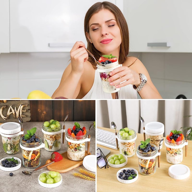 WHISKET Mason Jars for Overnight Oats Overnight Oats Jars Glass Oatmeal Container to Go for Chia Pudding Yogurt Salad Cereal Meal Prep Jars [300 ML] [PACK OF 3] (White) - Image 2