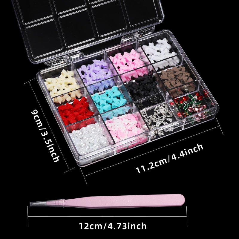 Uotey 3D Bows Nail Charms, Pink Color White Red Black Bows Flowers Pearls Nail Charms, Mixed Color Nail Charms Butterfly Cherry Alloy Silver Nail Art Gems Charms for Nail Art Decor Accessories DIY - Image 2