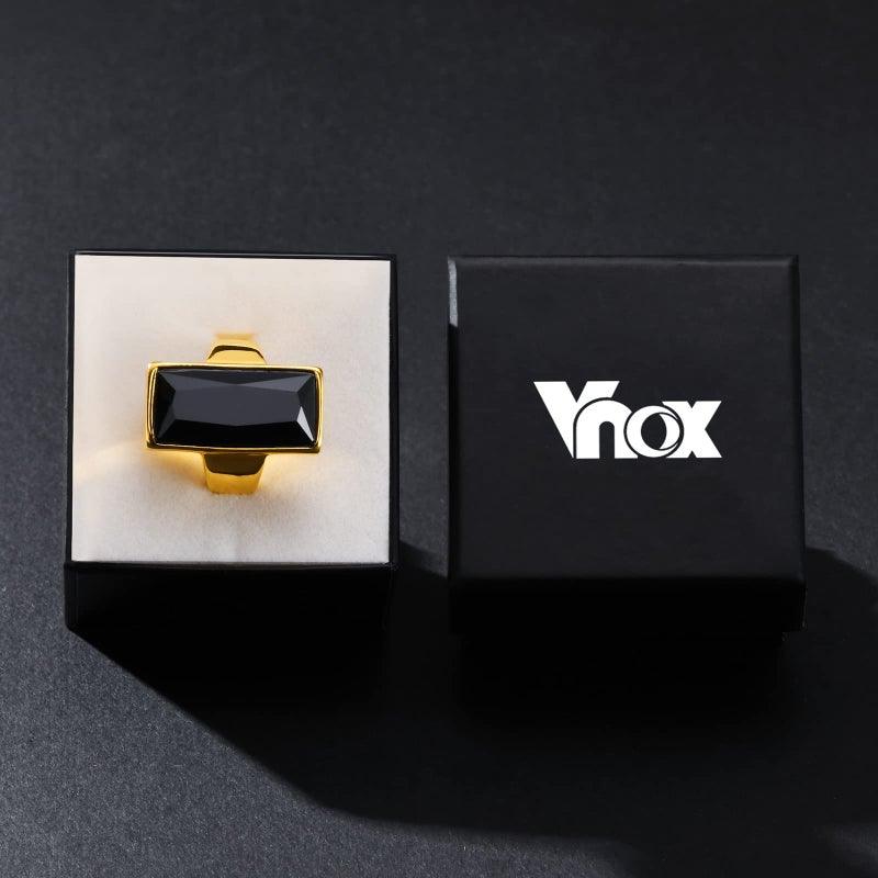 VNOX Vintage Fashion Stainless Steel Gold Plated Rectangular Black Glass Crystal Cocktail Statement Onyx Ring for Women,Antique Women Jewelry Gift,Size 8 - Image 5