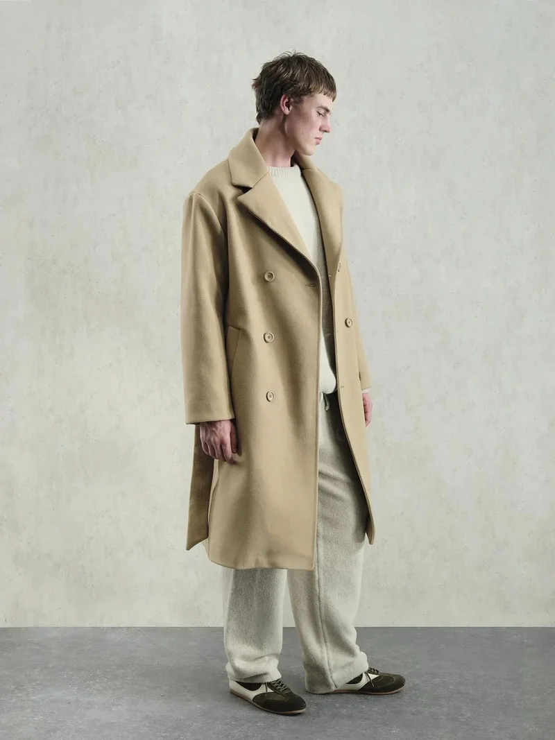 جيستو Double Breasted Oversized Long Wool-Look Overcoat