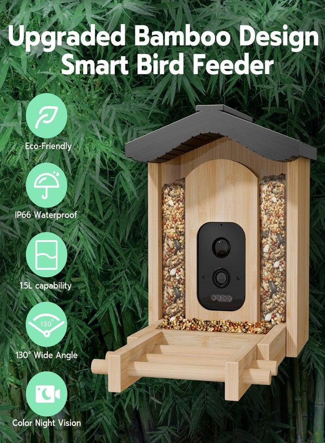 VISIOGEAR Bird Feeder with Camera, Smart Bird Feeder for Outdoors, Wild Birds Feeders with Solar Panel Bamboo Birds House Camera for Birdlovers, AI Auto Capture Birds & Real-time Notification (Gable) - Image 5