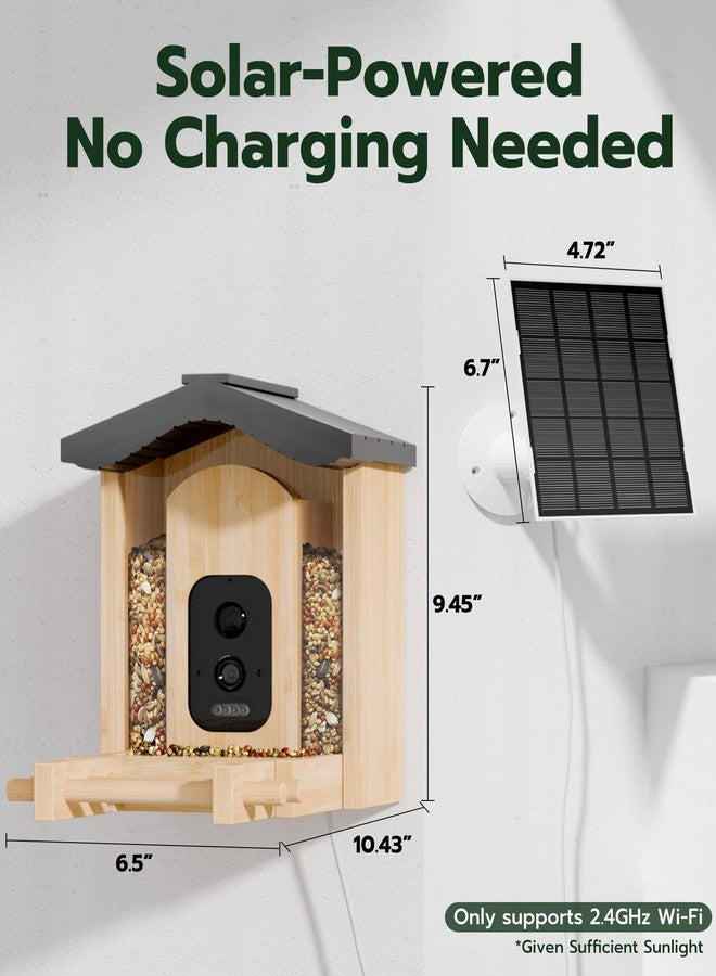 VISIOGEAR Bird Feeder with Camera, Smart Bird Feeder for Outdoors, Wild Birds Feeders with Solar Panel Bamboo Birds House Camera for Birdlovers, AI Auto Capture Birds & Real-time Notification (Gable) - Image 2
