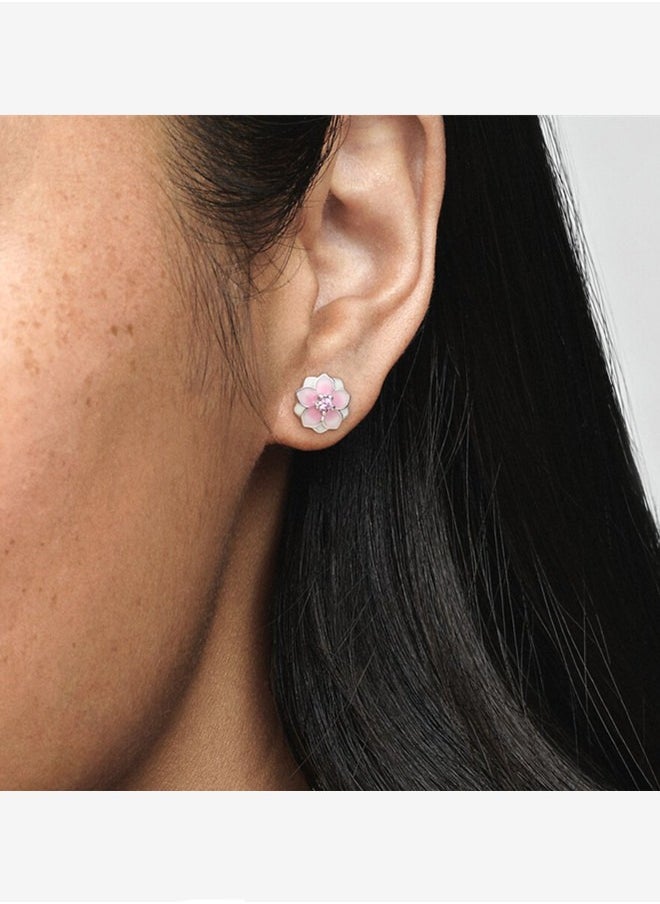 PANDORA - Pandora Moments Women's Classic Cubic Zirconia Versatile Fashion 925 Silver Pink Magnolia flower Earrings Gift 290739PCZ - Image 1