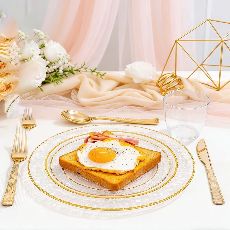 20 Piece Transparent Dessert Plates With Gold Rims Hammered Texture 7.5 Inches - Image 2