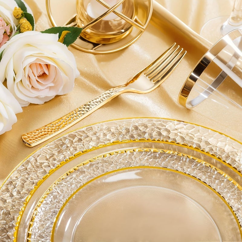 20 Piece Transparent Dessert Plates With Gold Rims Hammered Texture 7.5 Inches - Image 4