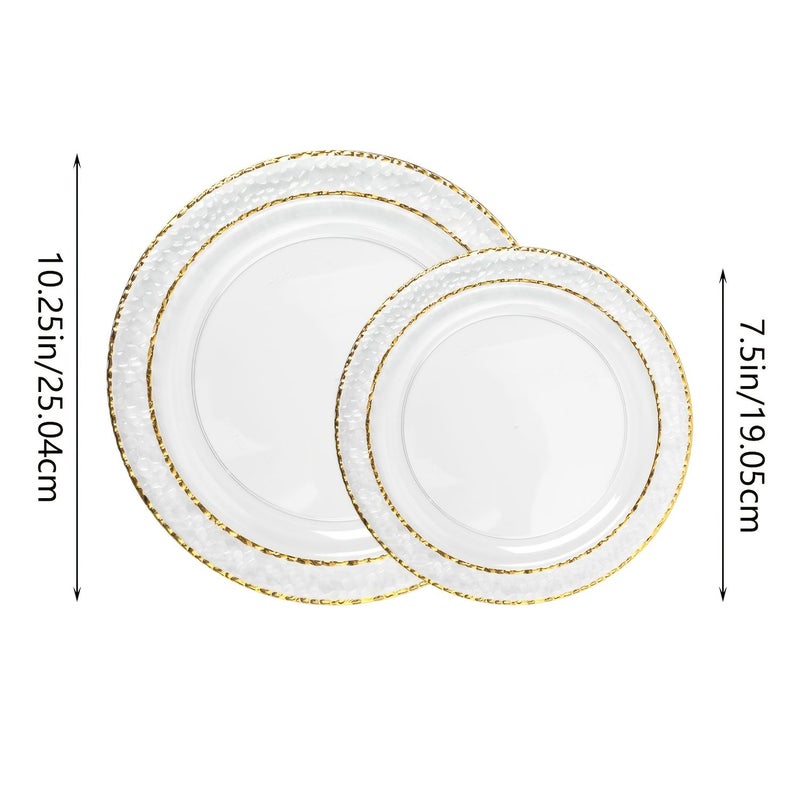 20 Piece Transparent Dessert Plates With Gold Rims Hammered Texture 7.5 Inches - Image 3