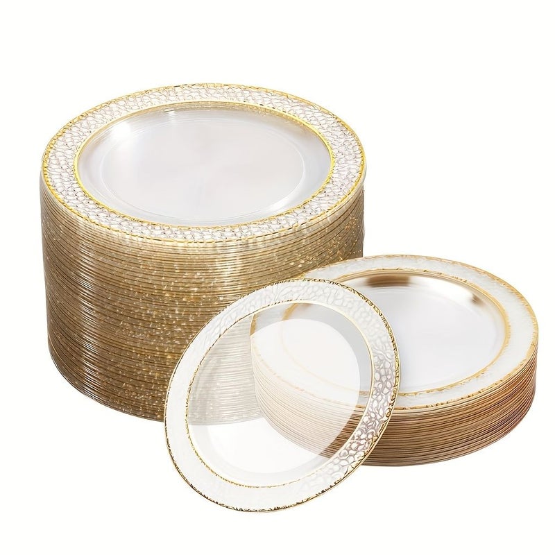 20 Piece Transparent Dessert Plates With Gold Rims Hammered Texture 7.5 Inches - Image 1