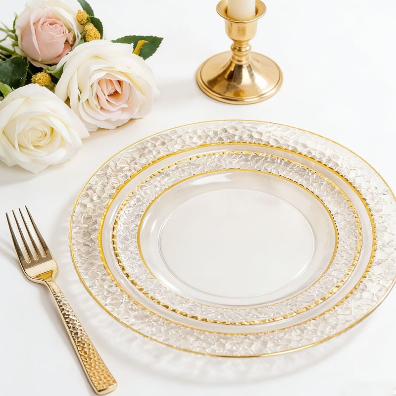 20 Piece Transparent Dessert Plates With Gold Rims Hammered Texture 7.5 Inches - Image 5
