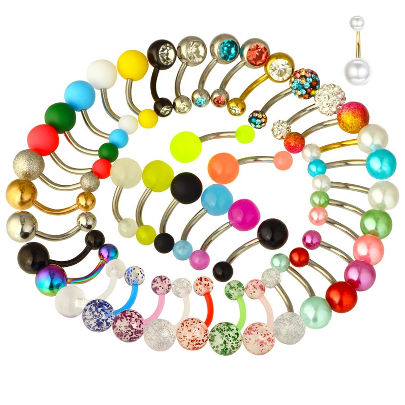 Suotarn 42Pcs 14G Surgical Stainless Steel Belly Button Ring for Women hypoallergenic Simple Acrylic Glow In Dark Cute Belly Rings Barbell Navel Piercing Jewelry Pack for Women - Image 2