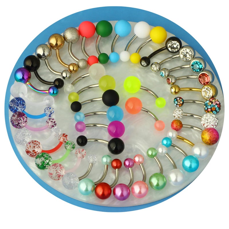 Suotarn 42Pcs 14G Surgical Stainless Steel Belly Button Ring for Women hypoallergenic Simple Acrylic Glow In Dark Cute Belly Rings Barbell Navel Piercing Jewelry Pack for Women - Image 1