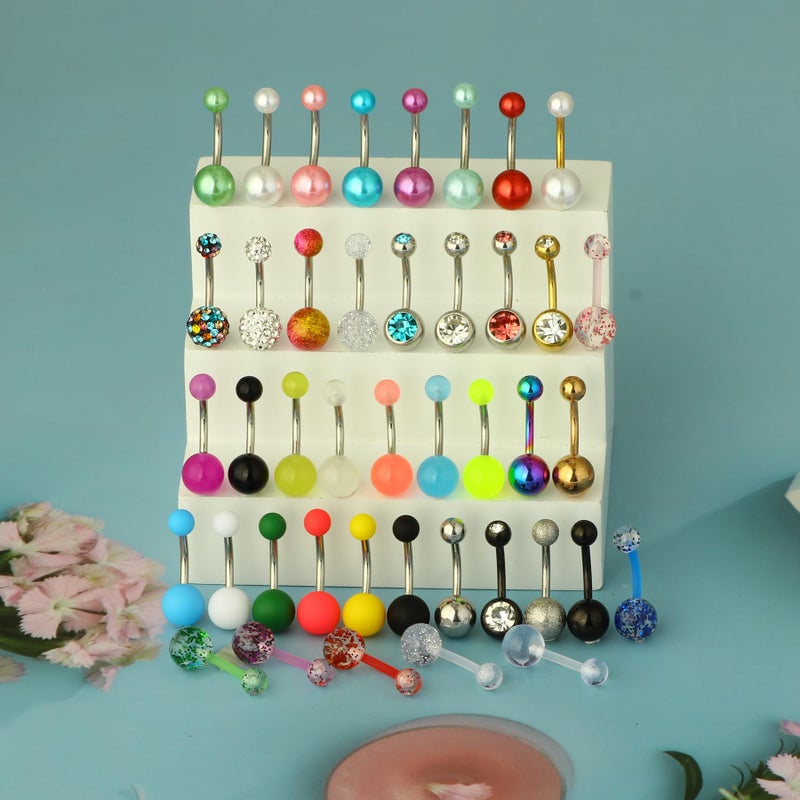 Suotarn 42Pcs 14G Surgical Stainless Steel Belly Button Ring for Women hypoallergenic Simple Acrylic Glow In Dark Cute Belly Rings Barbell Navel Piercing Jewelry Pack for Women - Image 4