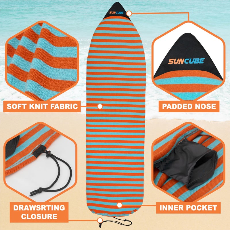 Suncube SUN CUBE Surfboard Sock Cover, Protective Surf Bag for Surfing Board, Light Stretchy Surfbag Sleeve for Shortboard, Hybrid (6'0'', Sunset Orange) - Image 2