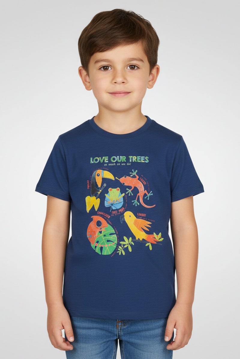 Hamleys Toddlers Boy Crew Neck Short Sleeve Graphic Print T-Shirt, Navy - Image 1