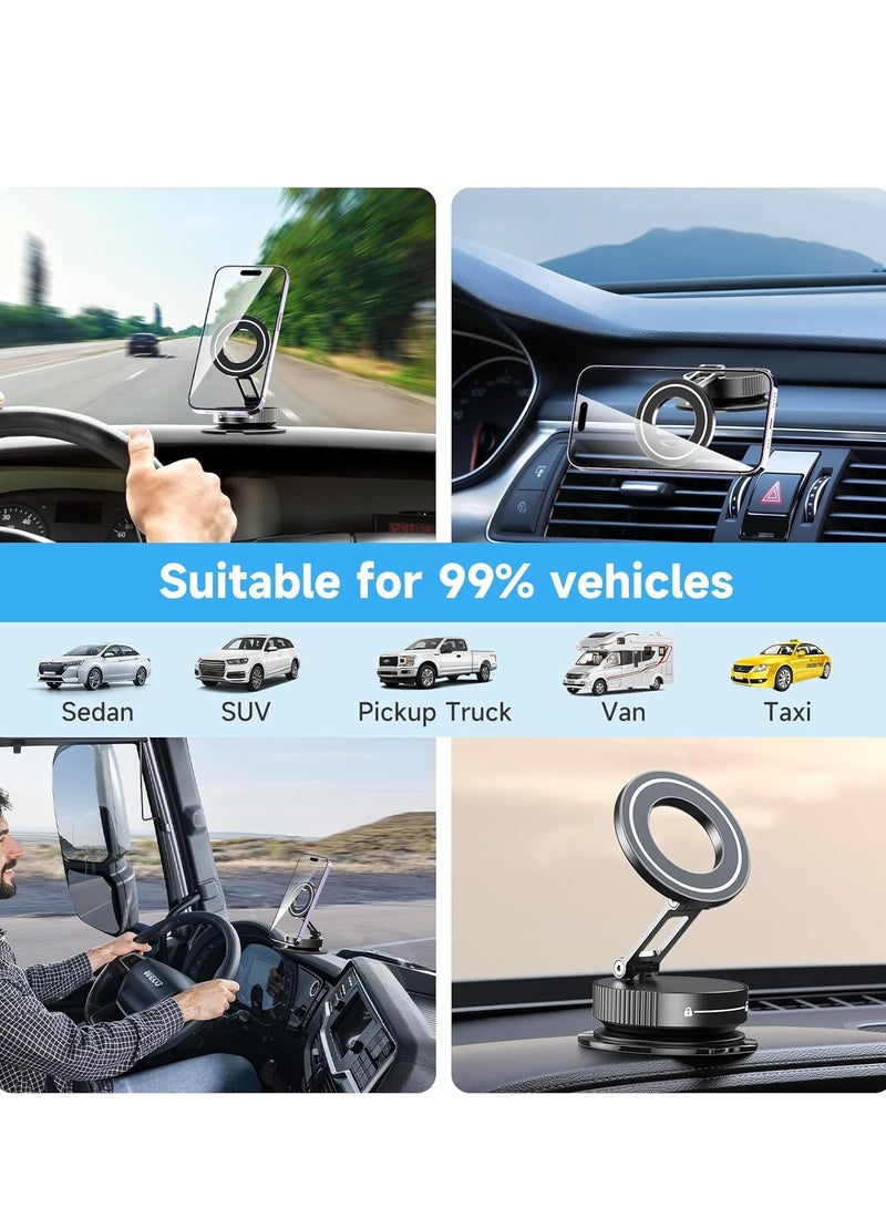 MJZ Vacuum Magnetic Car Phone Holder with Suction Cup, 360 Rotation Base Compatible with Mag-Safe Car Phone Mount, HandsFree Adjustable Magnetic Phone Holder for Gym/Mirror/Smooth Surface - Image 4