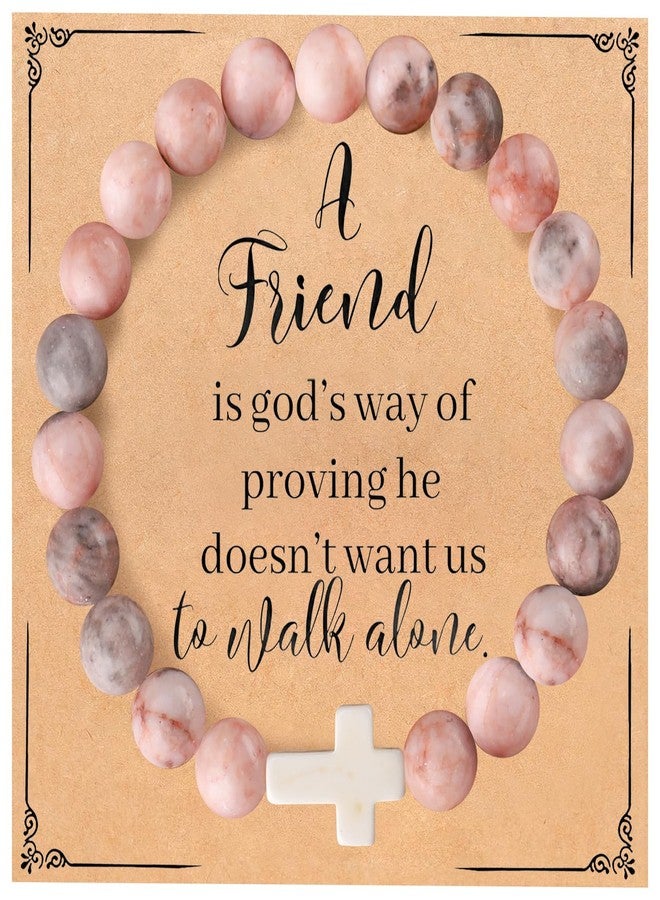 BABORI Gifts for Friend Christian Religious Gifts Cross Bracelet for Women Beads Bracelets Pink Nature Beads - Image 1