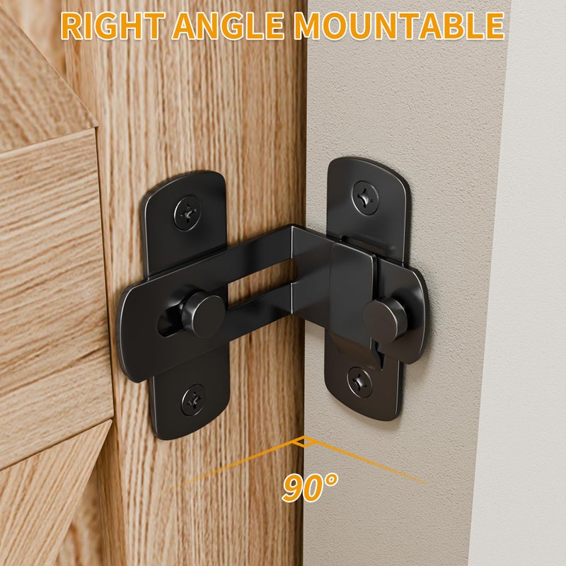 Sankeytew 2 Pack 90 Degree Flip Barn Door Lock  Protect Privacy - Security Gate Latch  Hook Lock Latch For Barn  Garden  Bathroom  Outdoor  Garage  Window  Sliding Door Black - Image 3