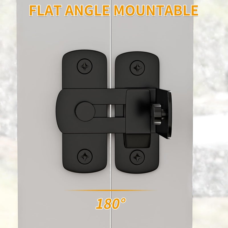 Sankeytew 2 Pack 90 Degree Flip Barn Door Lock  Protect Privacy - Security Gate Latch  Hook Lock Latch For Barn  Garden  Bathroom  Outdoor  Garage  Window  Sliding Door Black - Image 4