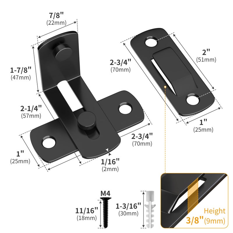 Sankeytew 2 Pack 90 Degree Flip Barn Door Lock  Protect Privacy - Security Gate Latch  Hook Lock Latch For Barn  Garden  Bathroom  Outdoor  Garage  Window  Sliding Door Black - Image 2