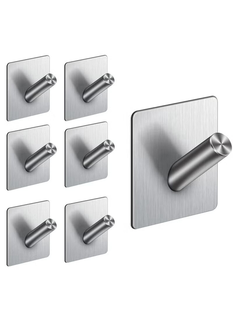 Beauenty Wall Hooks Heavy Duty Self Adhesive 304 Stainless Steel Traceless NO Nails-Anti-Rust Waterproof Hook for Bathroom, Kitchen, Hanging, Coat Robe, Towel, Key - Silver (7 Pack) - Image 1