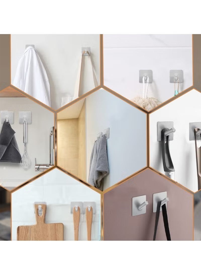 Beauenty Wall Hooks Heavy Duty Self Adhesive 304 Stainless Steel Traceless NO Nails-Anti-Rust Waterproof Hook for Bathroom, Kitchen, Hanging, Coat Robe, Towel, Key - Silver (7 Pack) - Image 2