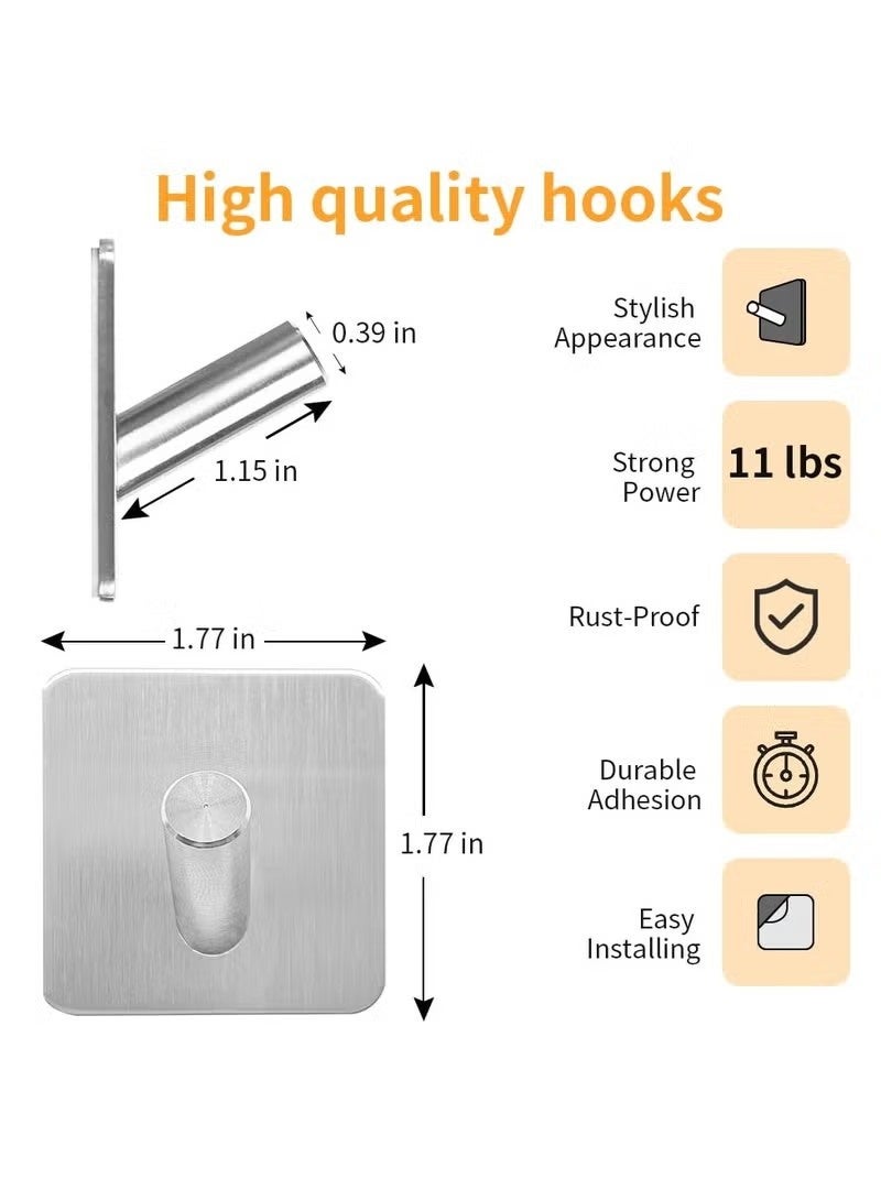 Beauenty Wall Hooks Heavy Duty Self Adhesive 304 Stainless Steel Traceless NO Nails-Anti-Rust Waterproof Hook for Bathroom, Kitchen, Hanging, Coat Robe, Towel, Key - Silver (7 Pack) - Image 4