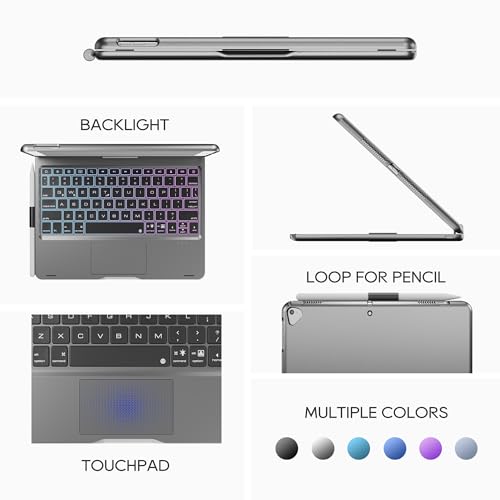 edaiser Swivel Keyboard Case for iPad 10.2 inch 9th 8th 7th, iPad Air 3rd and iPad Pro 10.5 2nd Generation; Rotatable Cover with Pencil Holder, Multi-Touch Trackpad, RGB Backlit, Space Gray - Image 4