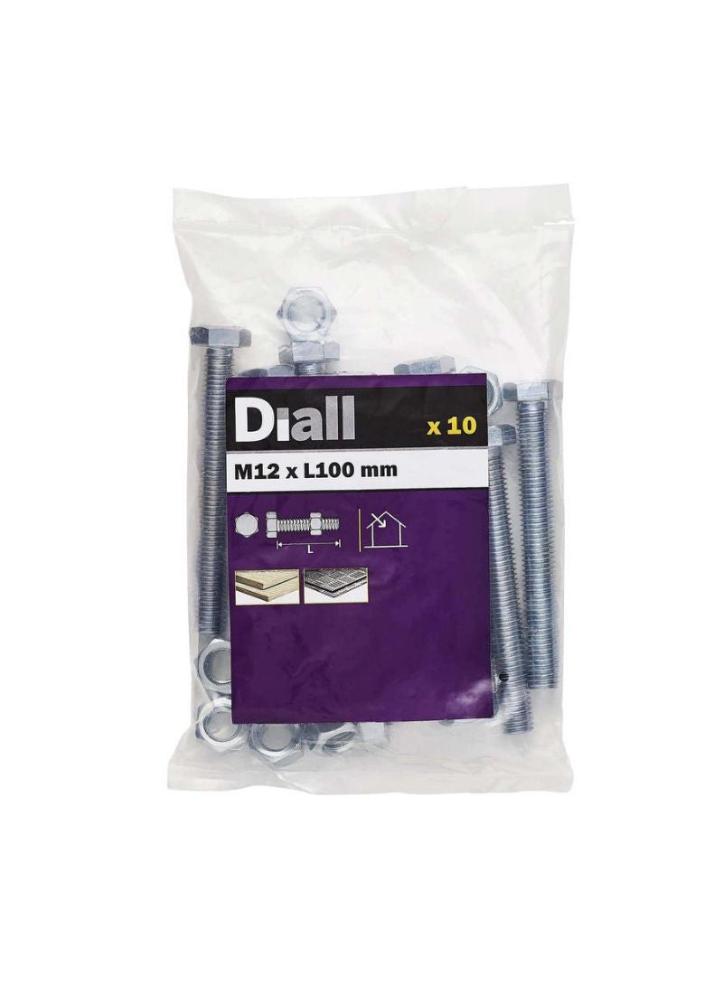 M12 Hex Carbon Steel Bolt And Nut 100 Mm 10 Pc