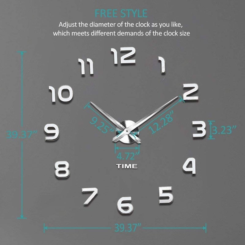 Vangold Modern Silent DIY Large Wall Clock 3D Sticker Home Office Decor Gift - Image 3