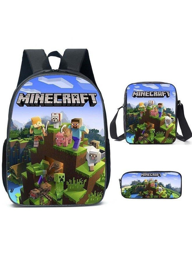 general MINECRAFT Backpack Minecraft Game Peripheral for Elementary and Middle School Students (Backpack Shoulder Bag Pen Bag Three-Piece Set) - Image 1