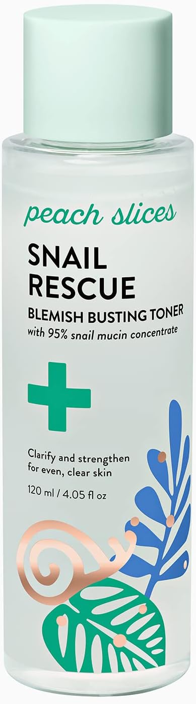 Peach Slices  Snail Rescue Blemish Busting Toner  95 Snail Mucin  Pore Cleaner  Hydrates  Balances  Korean Skin Care  CICA  Hyaluronic Acid  NonComedogenic  CrueltyFree  405 oz