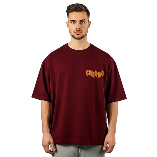 NOBERO Men's Cotton Solid Oversized Fit T-Shirt (1M-TWRT-C0694_Wine Red - Image 3
