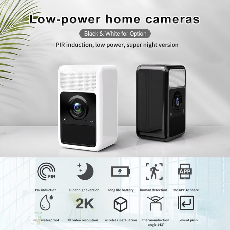 2K Wireless Home Security Camera - IP65 Waterproof PIR Human Detection Enhanced Infrared Night Vision 95° Wide Angle 9200mAh Battery Powered White Camera for Indoor Outdoor Home Monitoring - Image 3