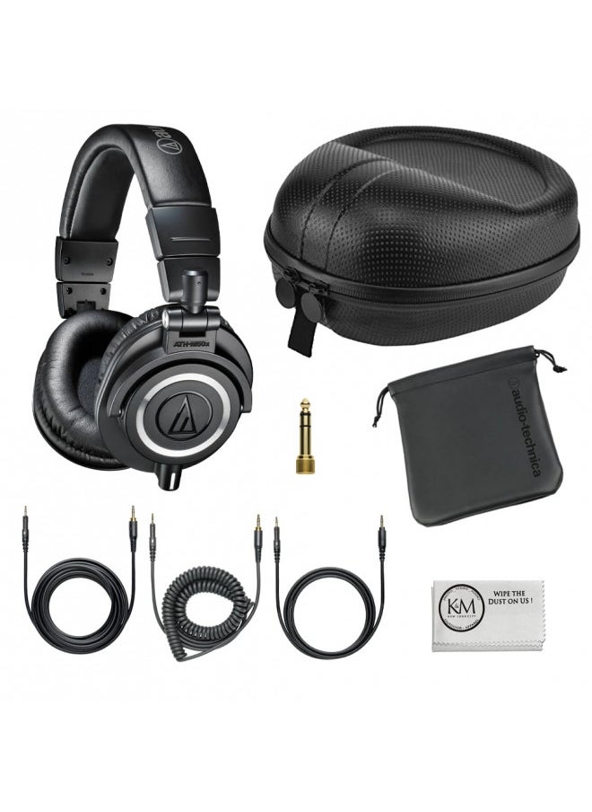 audio-technica Audio-Technica ATH-M50x Professional Studio Monitor Headphones | Black Bundle with Full Sized Hard Body Headphone Case and Microfiber Cleaning Cloth (3 Items)  - Image 1