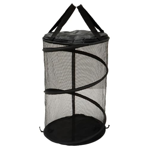 hobbyme 2PCS Large Collapsible Round Popup Laundry Hamper with Lid,Foldable Mesh Hamper with Reinforced Handles and Solid Bottom,White and Black Laundry Basket - Image 2