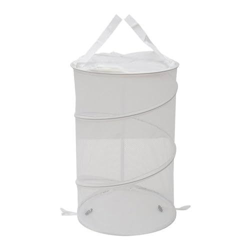 hobbyme 2PCS Large Collapsible Round Popup Laundry Hamper with Lid,Foldable Mesh Hamper with Reinforced Handles and Solid Bottom,White and Black Laundry Basket - Image 5