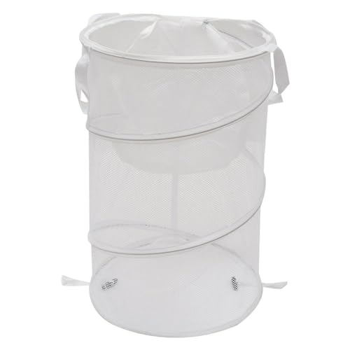 hobbyme 2PCS Large Collapsible Round Popup Laundry Hamper with Lid,Foldable Mesh Hamper with Reinforced Handles and Solid Bottom,White and Black Laundry Basket - Image 3