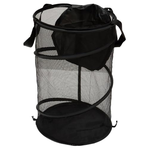 hobbyme 2PCS Large Collapsible Round Popup Laundry Hamper with Lid,Foldable Mesh Hamper with Reinforced Handles and Solid Bottom,White and Black Laundry Basket - Image 4