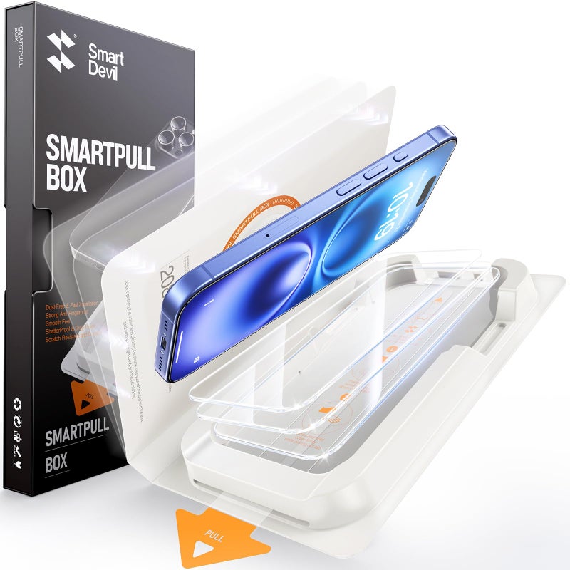 SMARTDEVIL 3 Pack Tempered Glass for iPhone 16 Screen Protector, Military-Grade Shatterproof Protection, 9H Hardness, Fast & Easy Installation, Case Friendly Design - Image 1