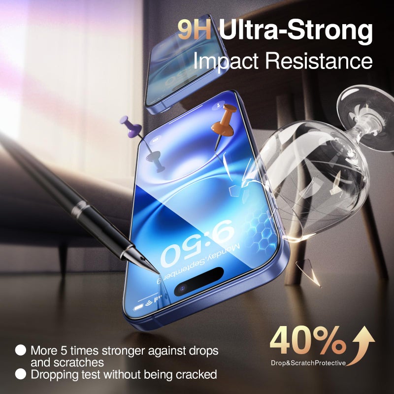SMARTDEVIL 3 Pack Tempered Glass for iPhone 16 Screen Protector, Military-Grade Shatterproof Protection, 9H Hardness, Fast & Easy Installation, Case Friendly Design - Image 3