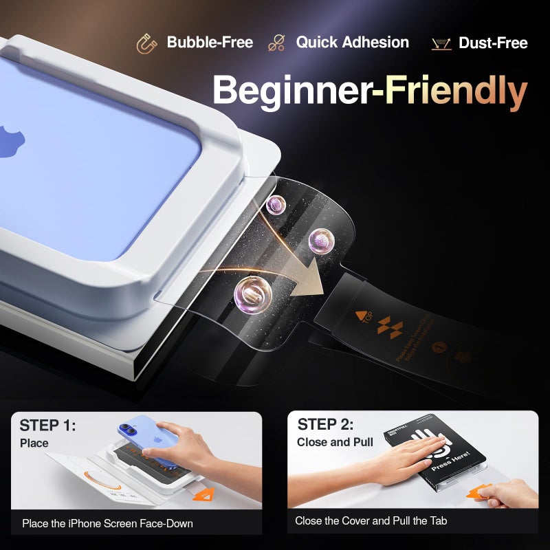 SMARTDEVIL 3 Pack Tempered Glass for iPhone 16 Screen Protector, Military-Grade Shatterproof Protection, 9H Hardness, Fast & Easy Installation, Case Friendly Design - Image 2