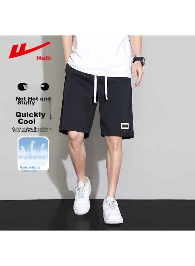 Pull Back Warrior Shorts For Men, Summer Breathable Five-point Pants, Loose-fitting Sports Pants, Trendy Trousers, Quick-dry Casual Pants, Black, Size L - Image 1