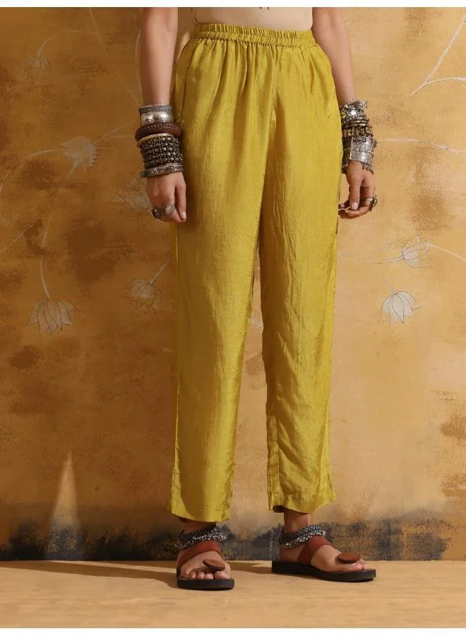 trueBrowns trueBrowns Lime Muslin Silk Angrakha Kurta Pant Set