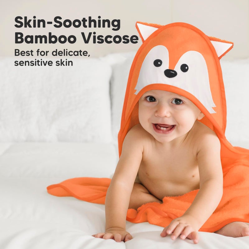 KeaBabies Hooded Baby Towel for Newborn - Viscose Derived from Bamboo Large Baby Bath Towels with Hood for Boys, Girls, Toddler, Extra Absorbent & Soft Newborn Bath Essentials (Fox) - Image 3