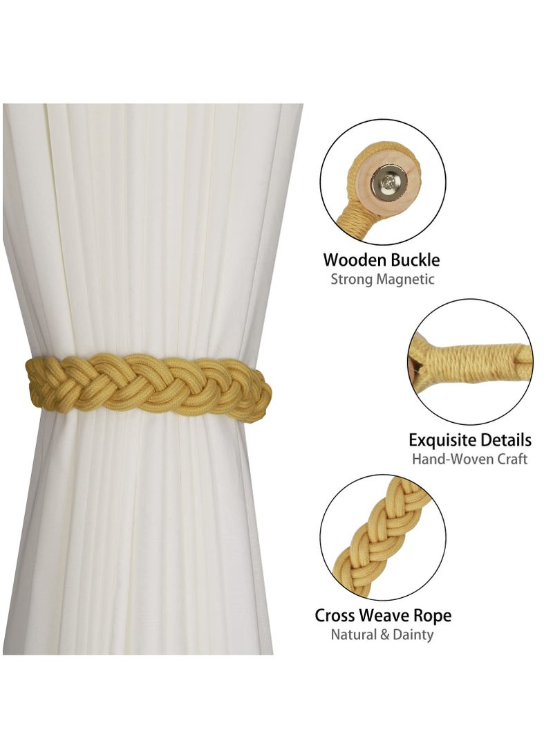 KASTWAVE Curtain Tiebacks Magnetic Woven Curtain Holdback Drapery Tie-Back (Gold New-4Pack) - Image 2